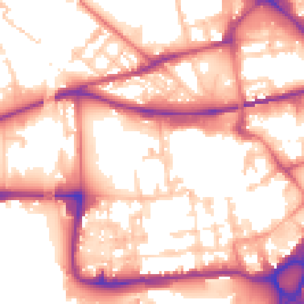Daytime road noise heatmap for WA1 1UQ