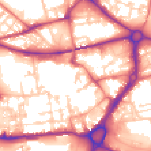Daytime road noise heatmap for WA1 1XL