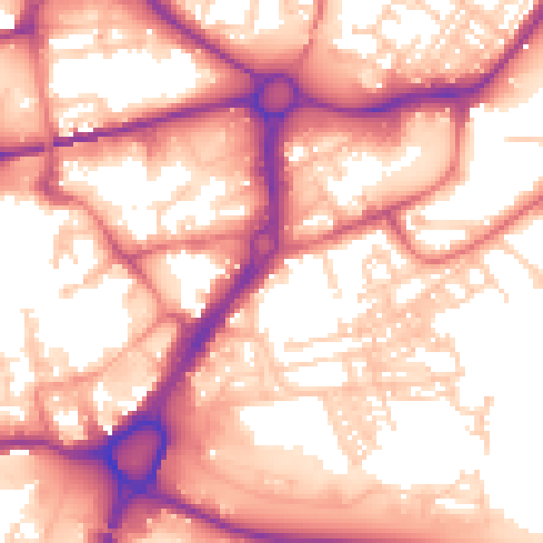 Daytime road noise heatmap for WA1 2BE