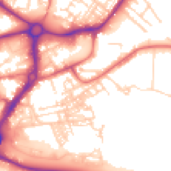 Daytime road noise heatmap for WA1 2EE