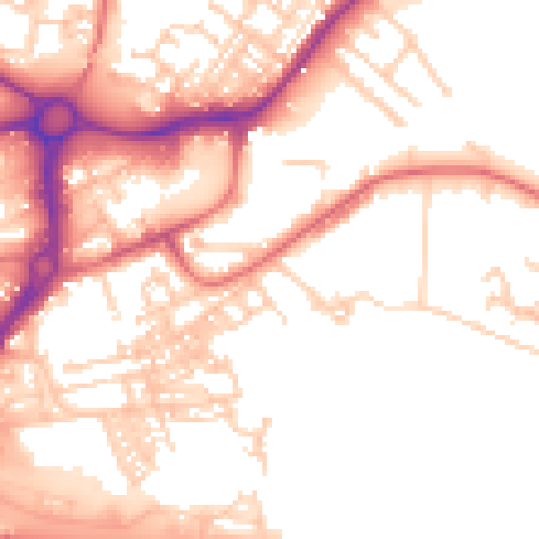 Daytime road noise heatmap for WA1 2FZ