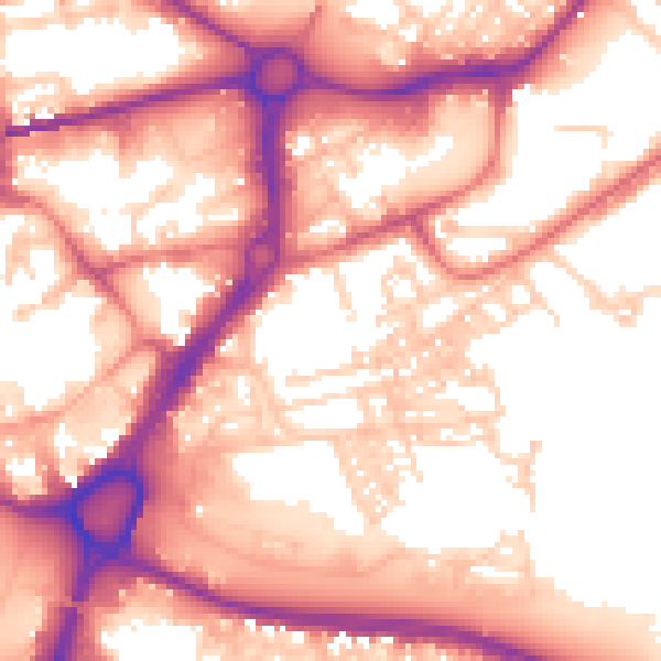 Daytime road noise heatmap for WA1 2GE