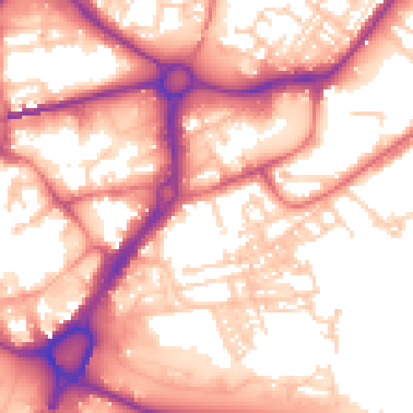 Daytime road noise heatmap for WA1 2GF