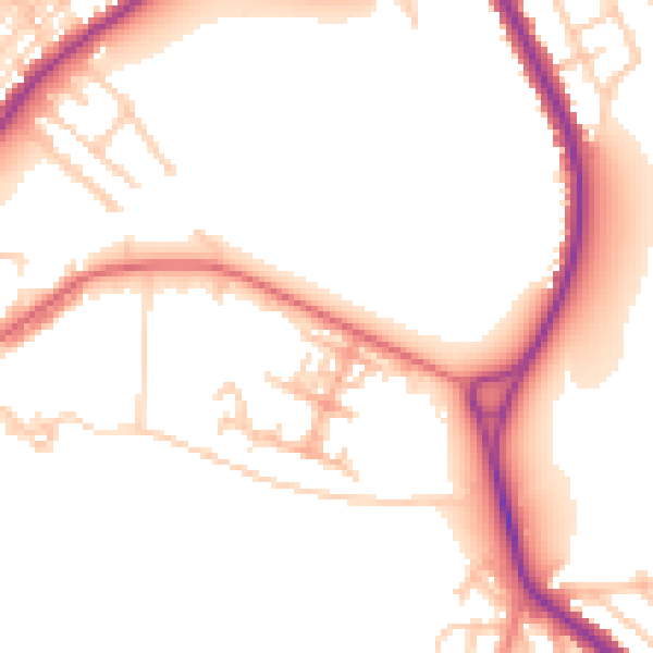 Daytime road noise heatmap for WA1 2GJ