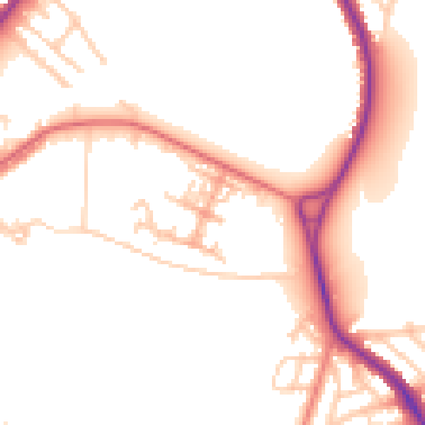 Daytime road noise heatmap for WA1 2GP