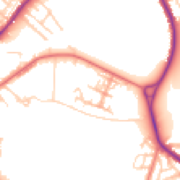 Daytime road noise heatmap for WA1 2GQ