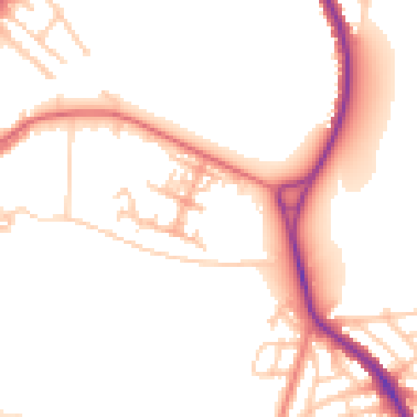 Daytime road noise heatmap for WA1 2GR