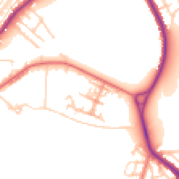 Daytime road noise heatmap for WA1 2GS