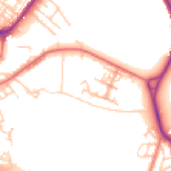 Daytime road noise heatmap for WA1 2GT