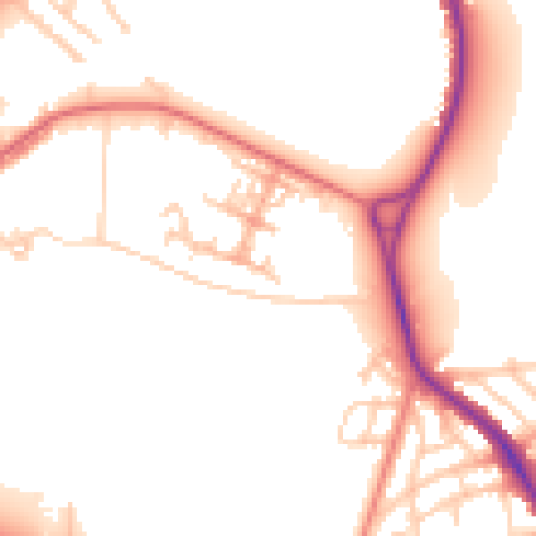 Daytime road noise heatmap for WA1 2GU