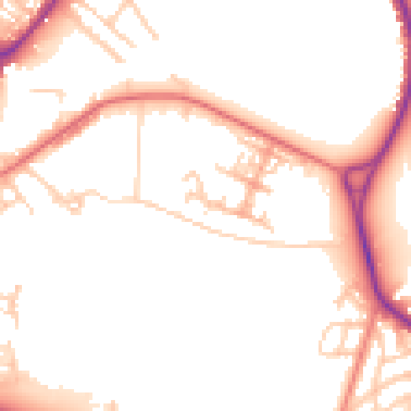 Daytime road noise heatmap for WA1 2GW