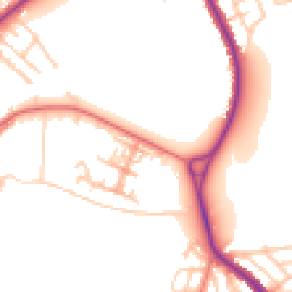 Daytime road noise heatmap for WA1 2GX