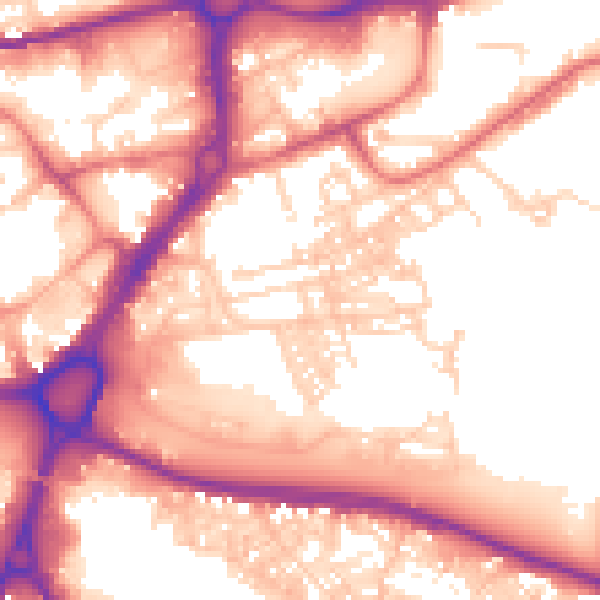 Daytime road noise heatmap for WA1 2JE