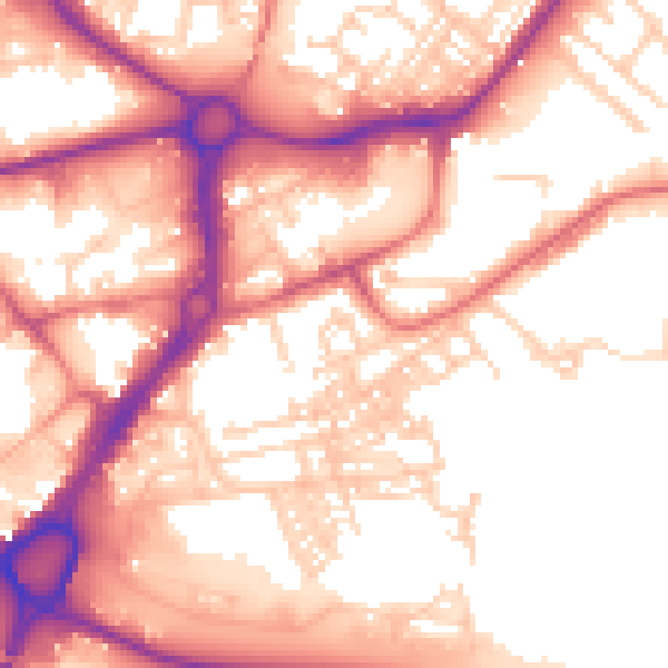 Daytime road noise heatmap for WA1 2JU