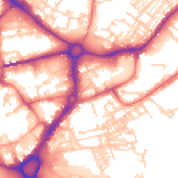 Daytime road noise heatmap for WA1 2TE