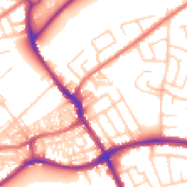 Daytime road noise heatmap for WA1 3DD