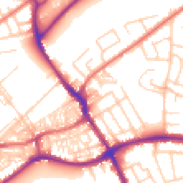 Daytime road noise heatmap for WA1 3DE