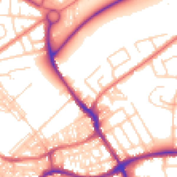 Daytime road noise heatmap for WA1 3DG