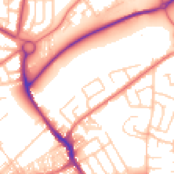 Daytime road noise heatmap for WA1 3DJ