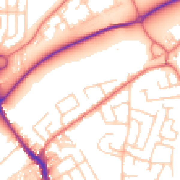 Daytime road noise heatmap for WA1 3DP