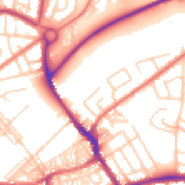 Daytime road noise heatmap for WA1 3DQ