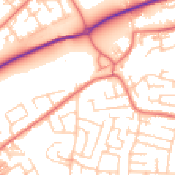 Daytime road noise heatmap for WA1 3DX