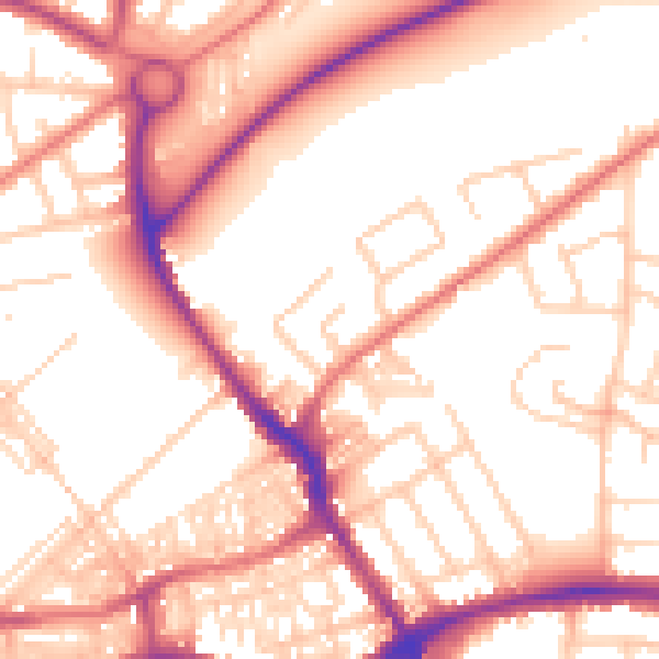 Daytime road noise heatmap for WA1 3DY