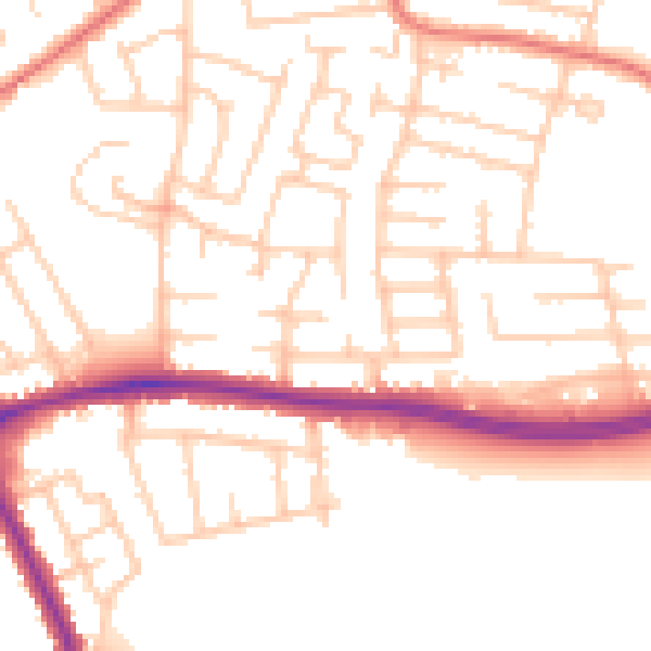 Daytime road noise heatmap for WA1 3EA