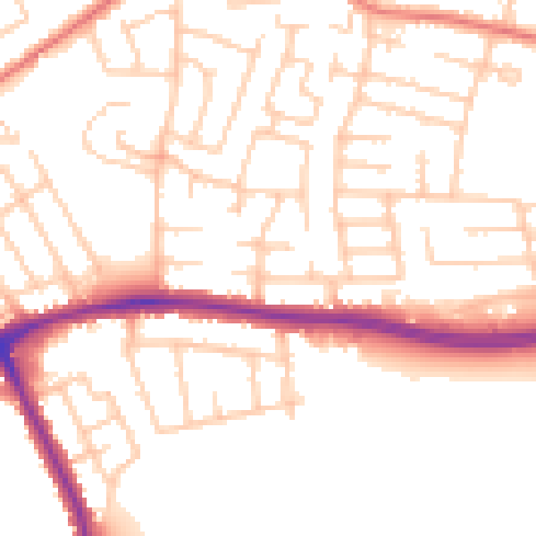 Daytime road noise heatmap for WA1 3EE
