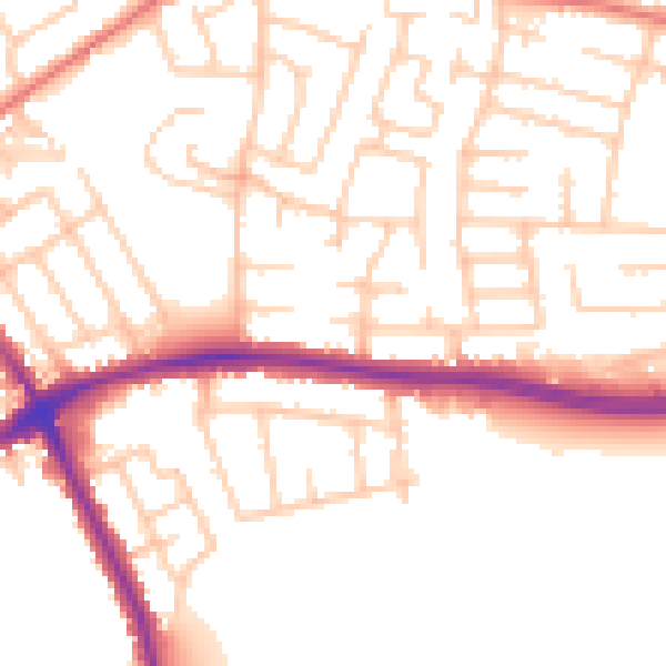 Daytime road noise heatmap for WA1 3EH