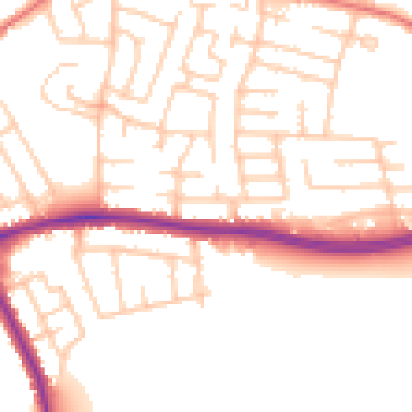 Daytime road noise heatmap for WA1 3EJ