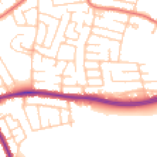 Daytime road noise heatmap for WA1 3EL