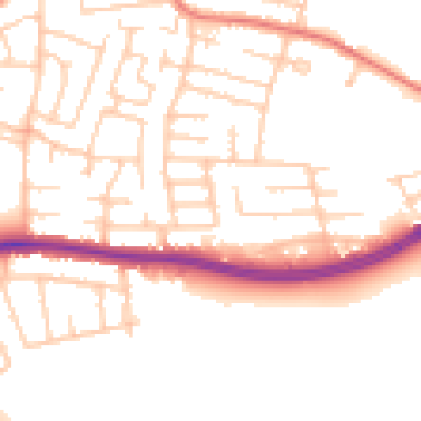 Daytime road noise heatmap for WA1 3EN
