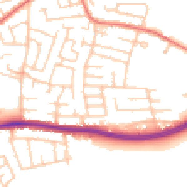 Daytime road noise heatmap for WA1 3EP
