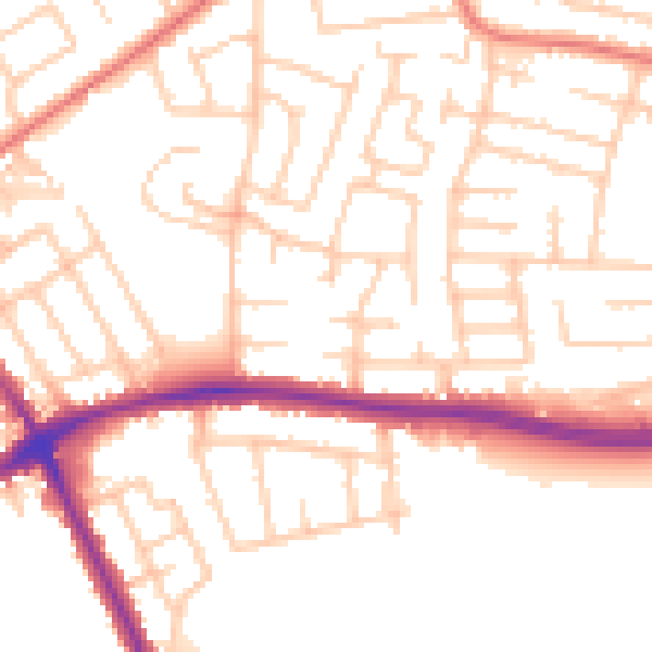 Daytime road noise heatmap for WA1 3EQ