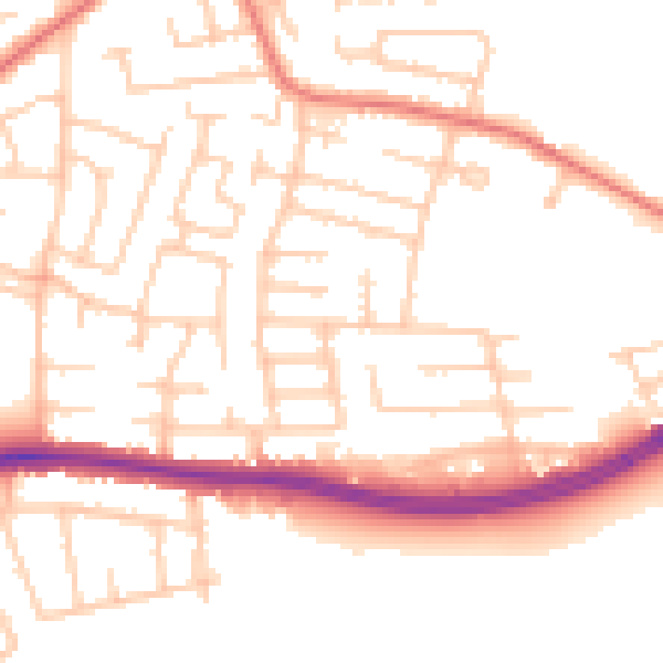 Daytime road noise heatmap for WA1 3ER