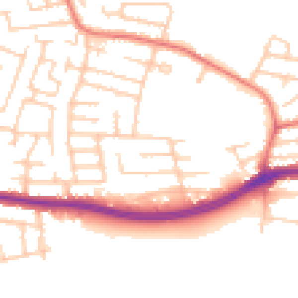 Daytime road noise heatmap for WA1 3ET