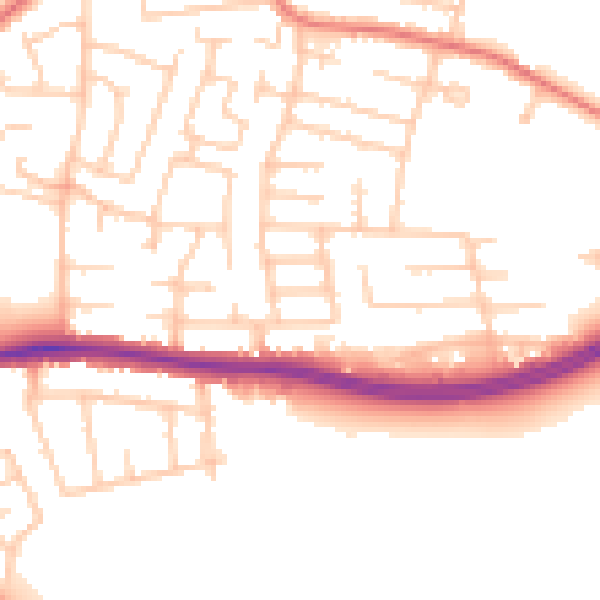 Daytime road noise heatmap for WA1 3EW