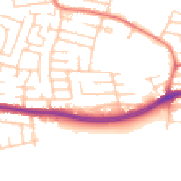 Daytime road noise heatmap for WA1 3EX