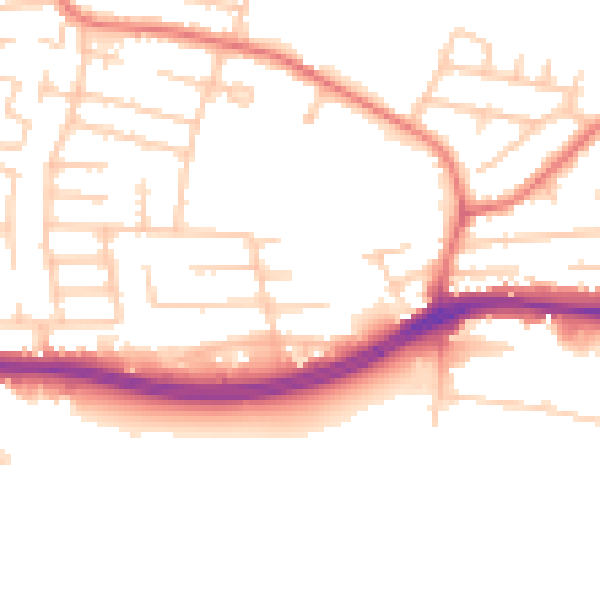 Daytime road noise heatmap for WA1 3EY