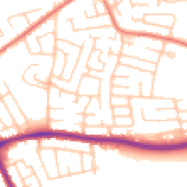 Daytime road noise heatmap for WA1 3GL