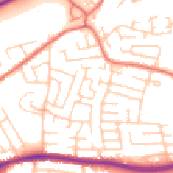 Daytime road noise heatmap for WA1 3GP