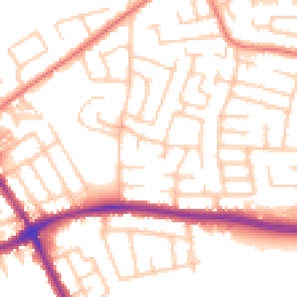 Daytime road noise heatmap for WA1 3GQ