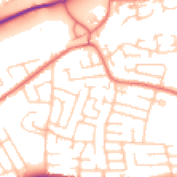 Daytime road noise heatmap for WA1 3GR