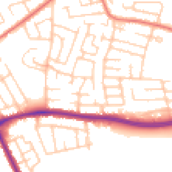 Daytime road noise heatmap for WA1 3GS