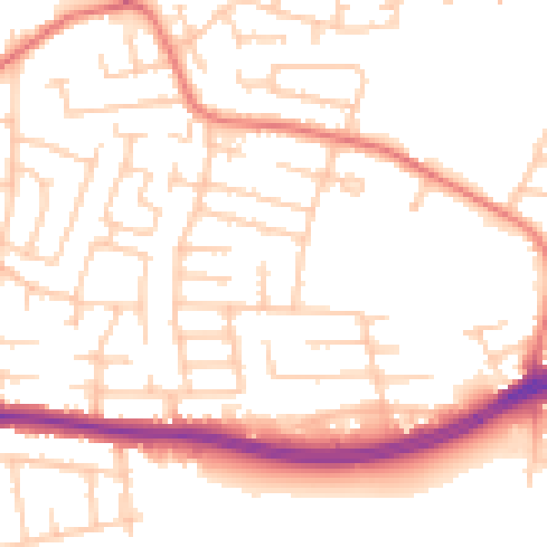 Daytime road noise heatmap for WA1 3HB