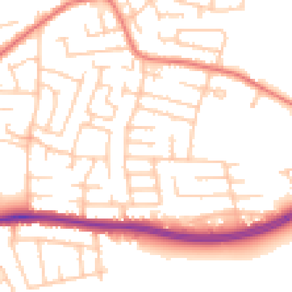 Daytime road noise heatmap for WA1 3HE