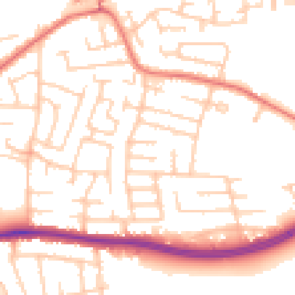 Daytime road noise heatmap for WA1 3HF