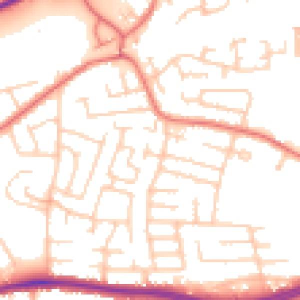 Daytime road noise heatmap for WA1 3HJ