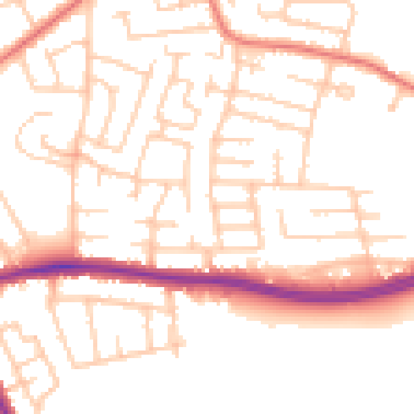 Daytime road noise heatmap for WA1 3HL